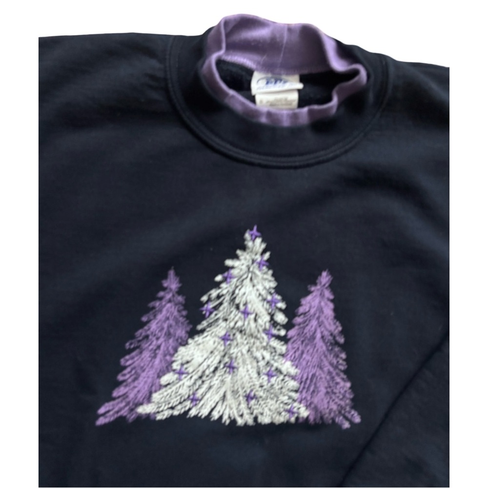 Vintage winter pine  Trees Sweatshirt – Black Purple – S - Picture 3 of 4